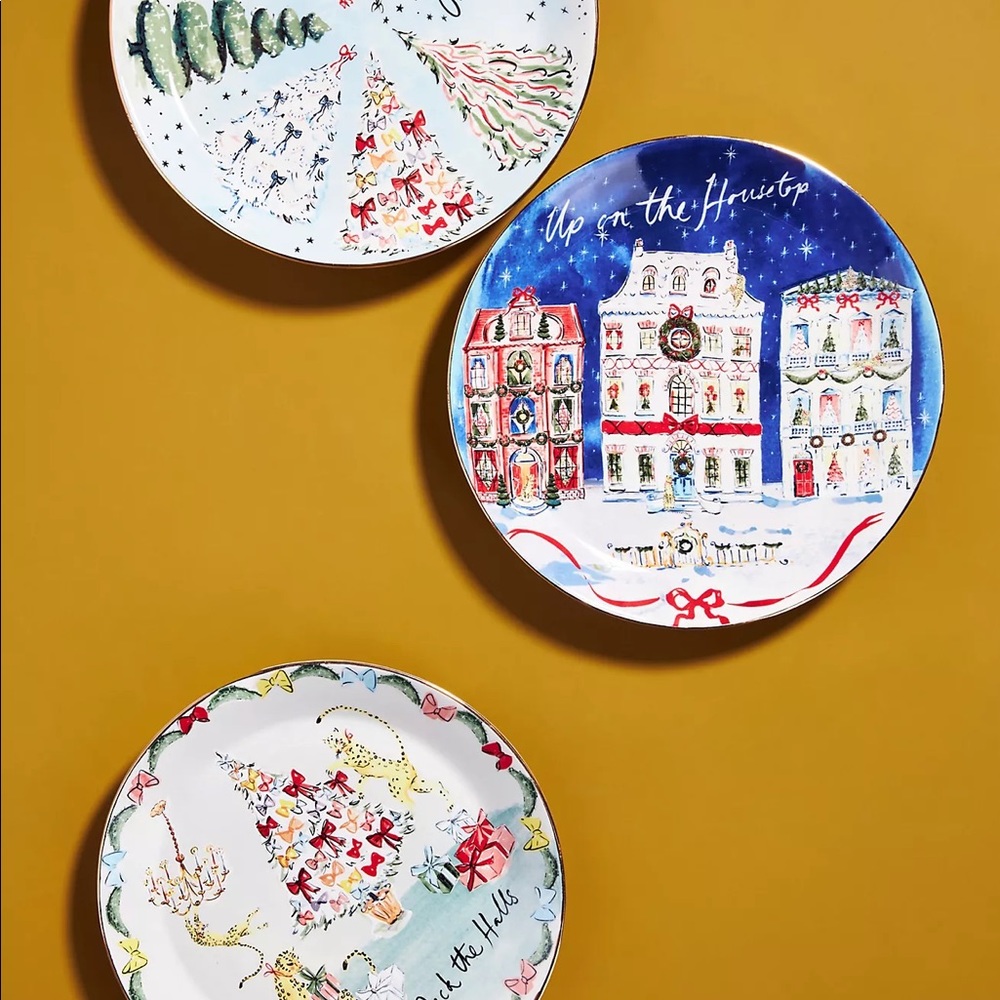 Anthropologie BRAND NEW, Susannah Garrod 'Tis The Season Dessert Plate S…